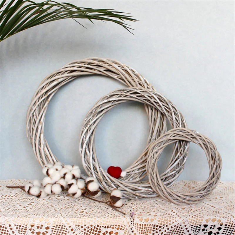 

Grey Wicker Wreath Garland Decor 15/20/25/30cm Rattan Ring Artificial Flowers Garland Dried Flower Frame Craft Accessories