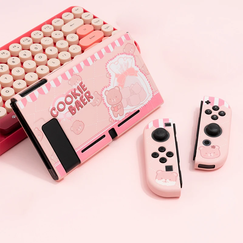 

Cookie Bear Cartoon Cute Pink Fairy League Soft Cover for Nintendo Switch NS Joycon Back Shell For Nintendo Switch Accessories