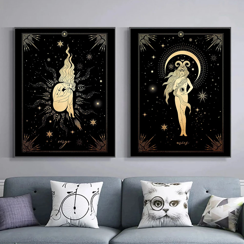 Wall Art Canvas Zodiac Signs Poster Astrology Print Boho Gemini Aries Libra Virgo Scorpio Picture Painting Modern Home Decor