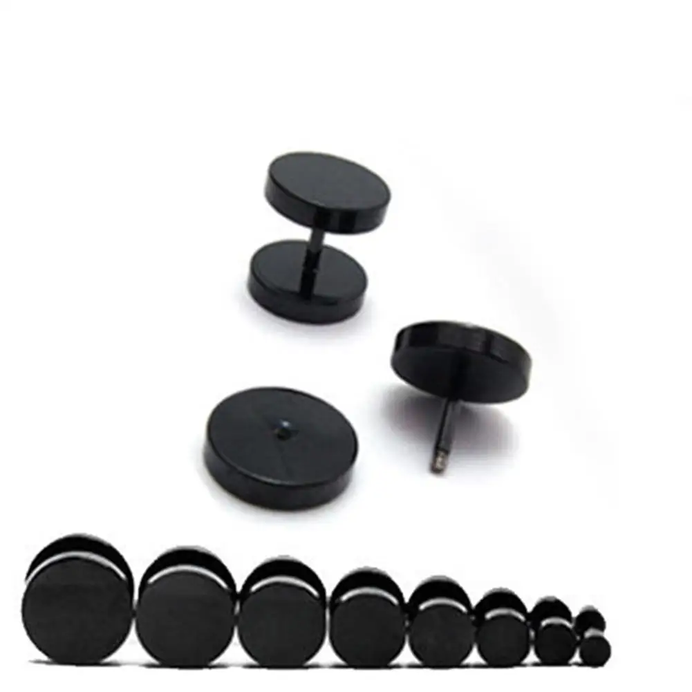 Men Round Black Stainless Steel Cool Punk Ear Stud Piercing Earrings Dangle Earring Fashion Jewelry 3mm - 14mm 2022