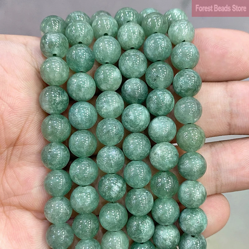 Natural Stone Green Chalcedony Burma Jade Smooth Round Spacer Beads for Jewelry Making DIY Charm Bracelet 15