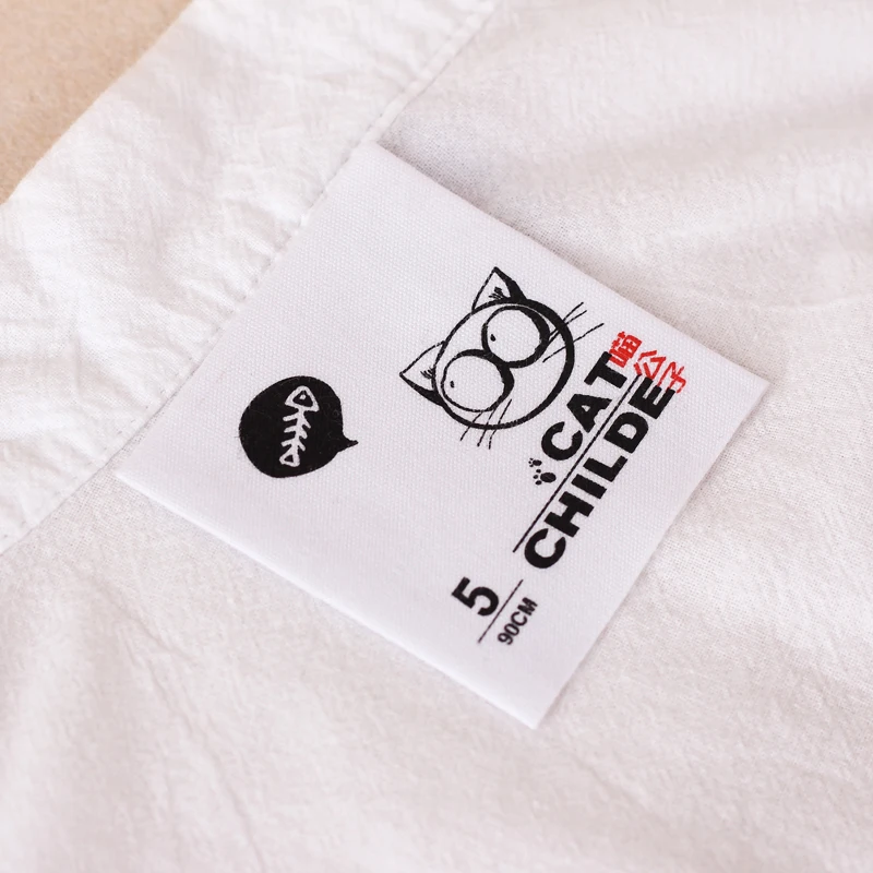 Eco-friendly Custom Silk Screen Printed Brand Logo Fabric Tag End Fold Soft Cotton Labels for Clothing  Bags Shoes