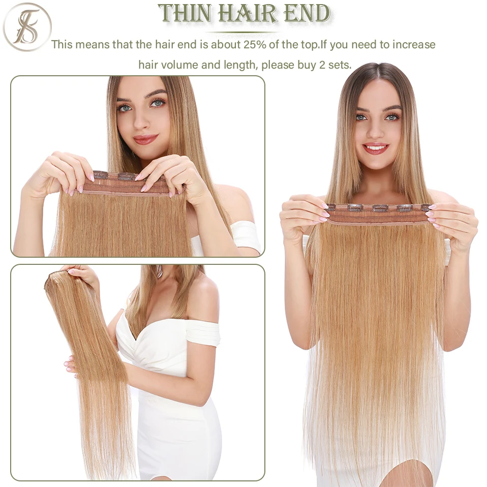 TESS Clip-in-Echthaarverlängerungen, 100 % natürliche Haarverlängerung, 3/4 Ganzkopf-Haarteil, 40–60 g, 25,4–61 cm, Clip-in-Naturhaar