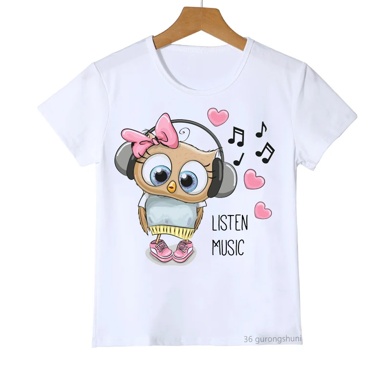 Camisa de moda nova moda verão harajuku vogue menino menina branco superior crianças roupas meninos/meninas kawaii bonito dos desenhos animados do pássaro