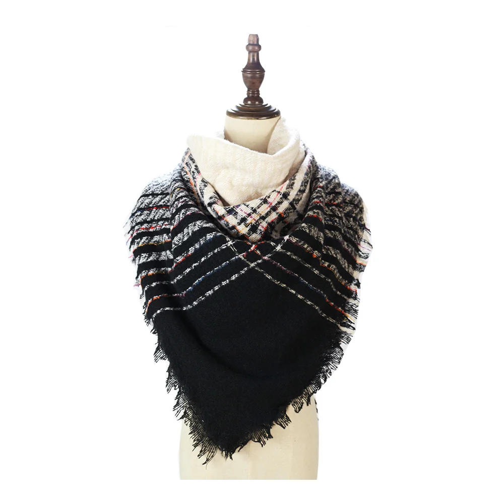 Triangle Scarf Plaid Plush Poncho Women Shawls Capes Wraps Winter Neck Wear 120g/pc 스카프