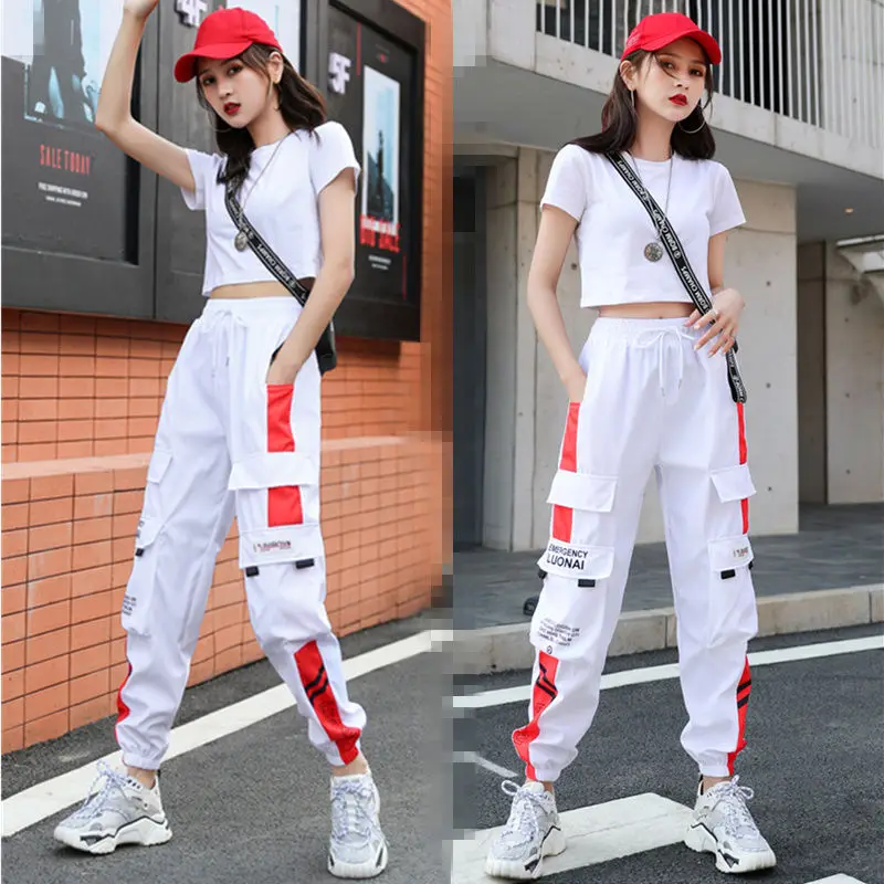 Women's Joggers Casual Sports Summer Girls Hip-hop Streetwear Pants Fashion Cargo Pants Female Dance Sweatpants Trousers Black