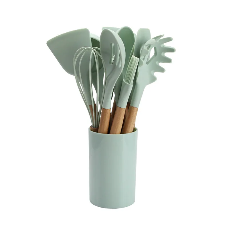 12pcs Silicone Non-stick Cooking Utensils Set Tool Kitchenware Spatula Ladle Shovel egg greak Spoon Soup Heat-Resistant holder