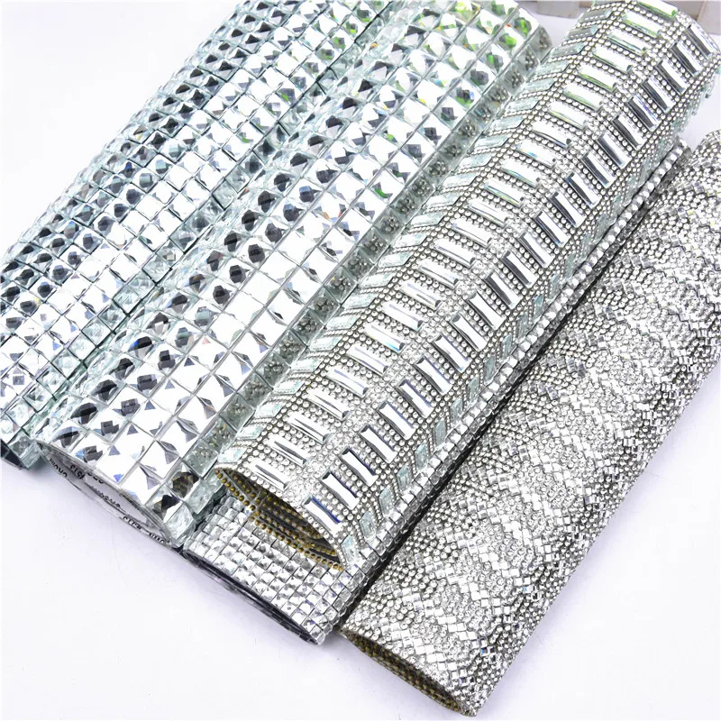 24*40 Cm Hotfix Sheet Bling Rectangle Rhinestone Trim Crystal Applique Iron On Strass Mesh Ribbon Banding Diy Shoes Decorations