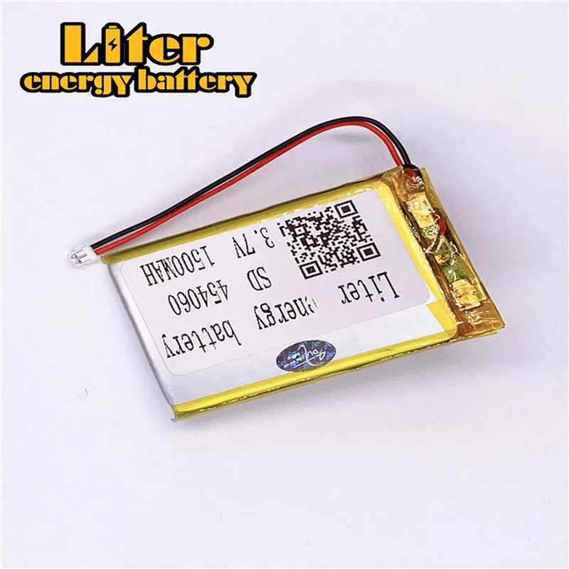1.5MM 2pin Cổng kết nối bán chạy pin lithium 3.7 V 454060 1500 mAh Sách điện tử GPS PDA ghi âm Xe Hơi Polymer sạc pin Lipo
