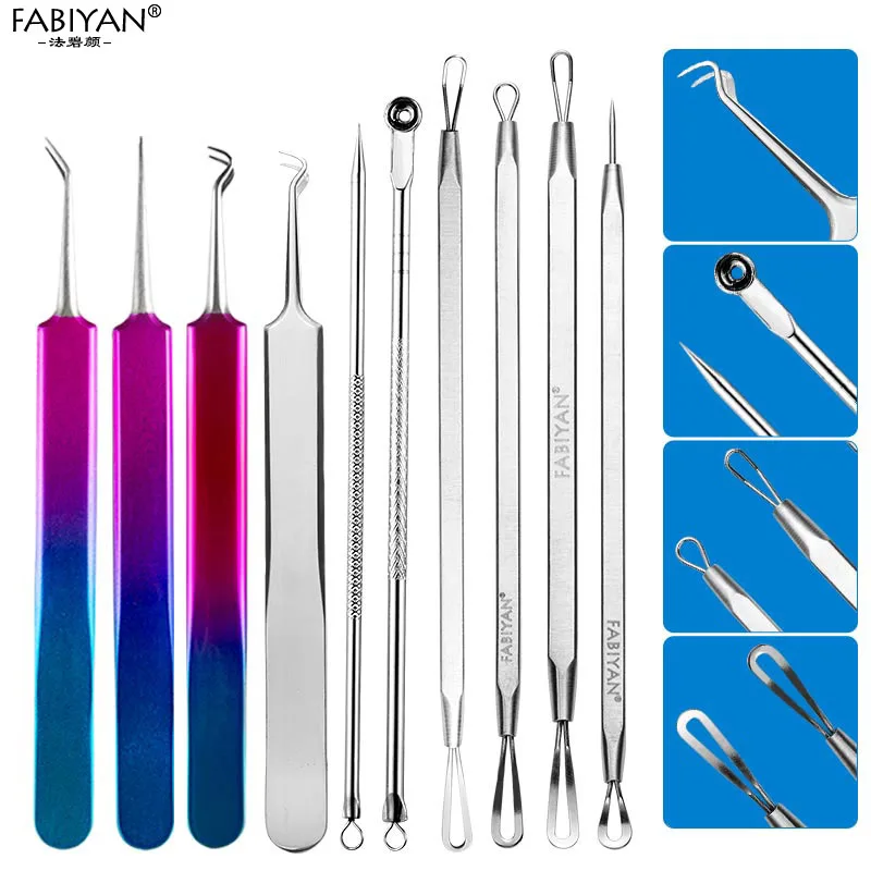 Gradient Stainless Steel Tweezer Clip Nipper Eyelash Blackhead Acne Comedone Extractor Remover Nail Art Rhinestone Picking Tools