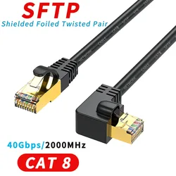 Cat8 kabel Ethernet SFTP 40 gb/s 2000MHz kot 8 RJ45 sieci Lan 90 stopni w górę/w dół kąt internetu RJ 45 kabel Ethernet