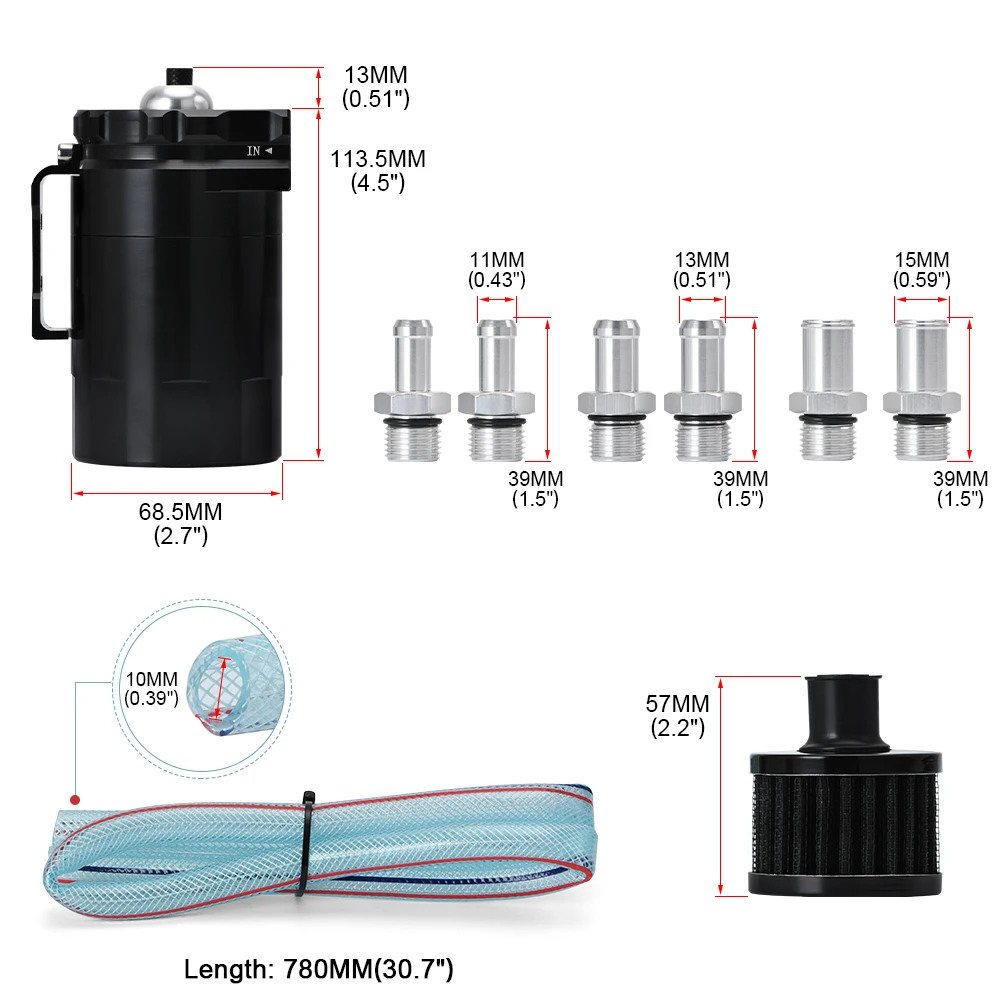 VR - 240ml Baffled Aluminum Oil Catch Can Reservoir Tank / Oil Tank With Filter Universal VR-TK64