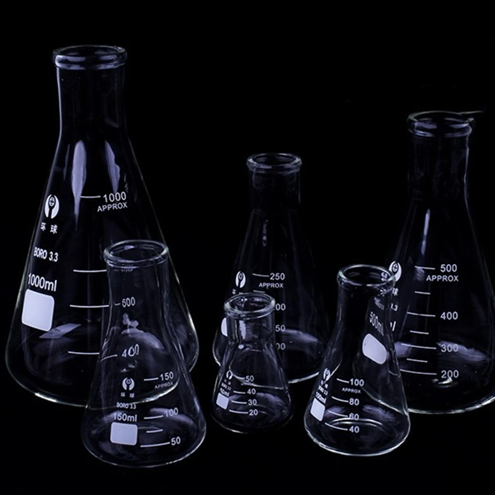 1 PC Erlenmeyer Borosilicate Glass Flask Narrow Neck Conical Triangular Flask Laboratory Chemical Equipment 50 Ml To 1000ml