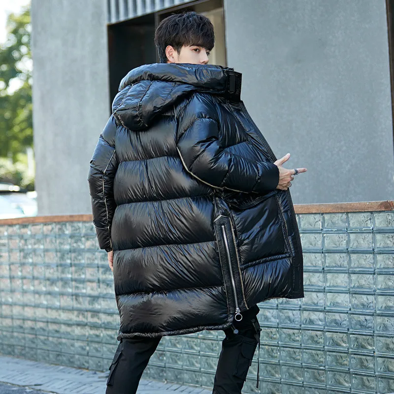 New Down Jacket Mens Long Type Thickening Winter Coat Trendy Handsome Warm Hooded White Duck Down