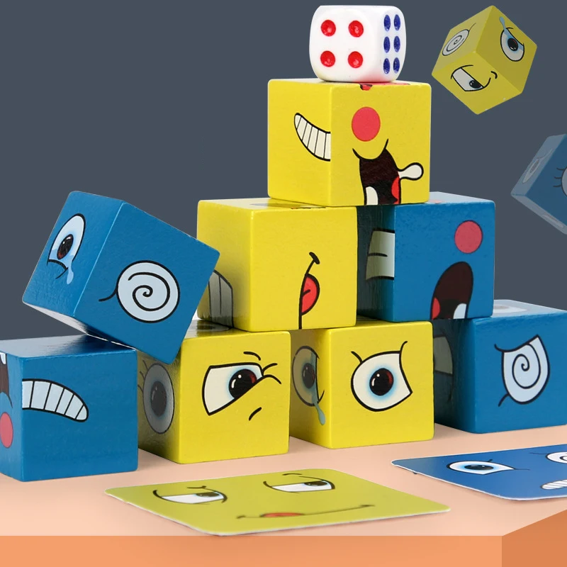 Wooden Face Changing Cube Toys Building Blocks for Cartoon Puzzle Montessori Jigsaw Educational Board Game Family Toys