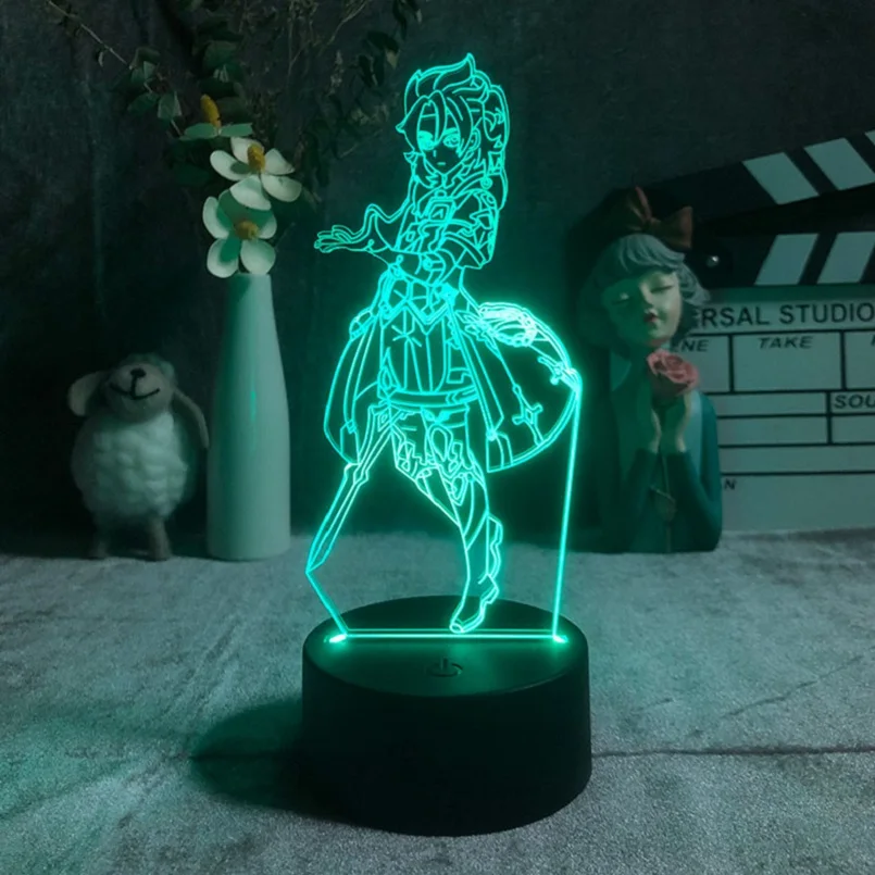 3D LED Light Anime Genshin wpływ Manga rysunek Albedo lampka nocna RGB miga fajny prezent ładny wystrój pokoju