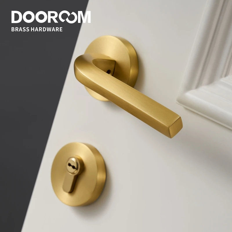 Dooroom Brass Door Lock Set Modern Brass Interiror Bedroom Bathroom Double Wood Door Lever Set Dummy Privacy Passage Magnetic