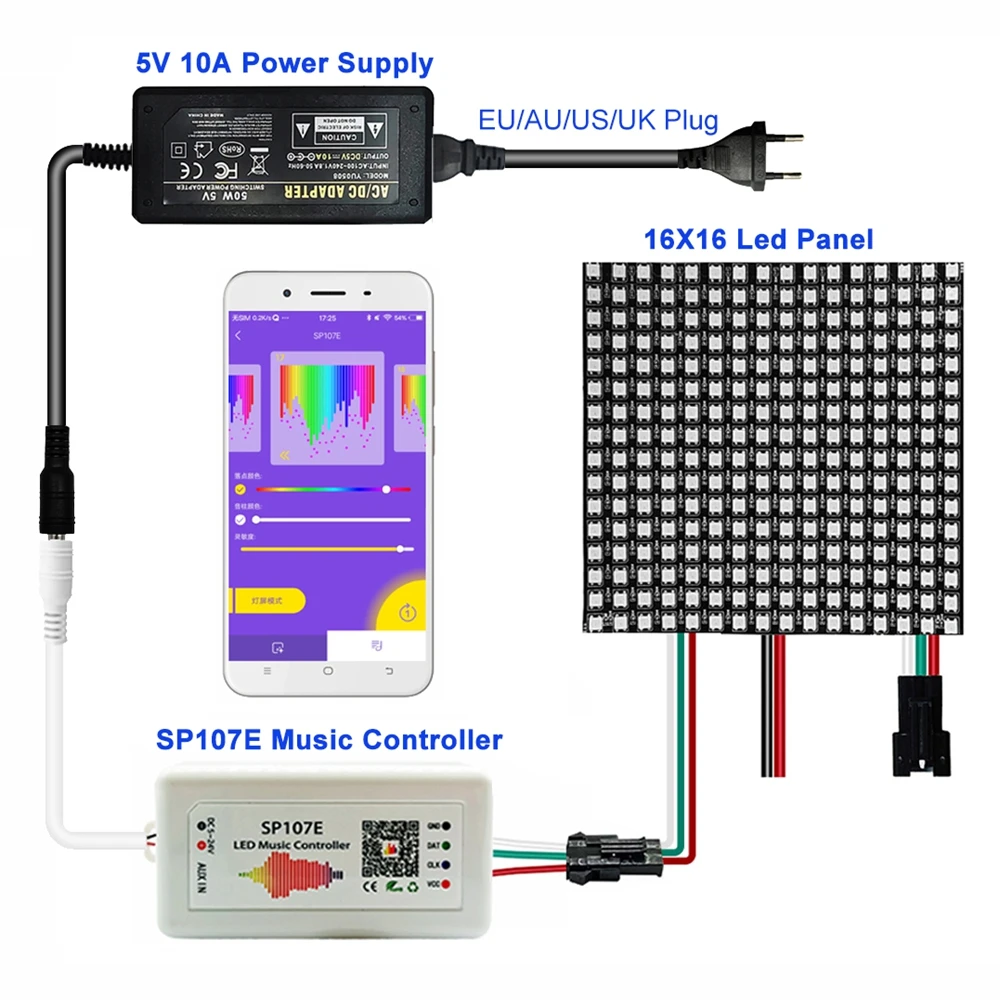 DC5V WS2812B indywidualnie adresowalnych Panel ledowy elastyczny ekran i Bluetooth SP107E pilot do muzyki zestaw zasilający 8*8 16*16 8*32