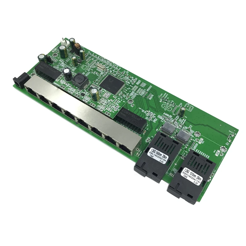 Reverse PoE 10/100/1000M Gigabit Ethernet switch  Fiber Optical Single Mode 8 RJ45 and 2 SC fiber Motherboard1.25G 20KM
