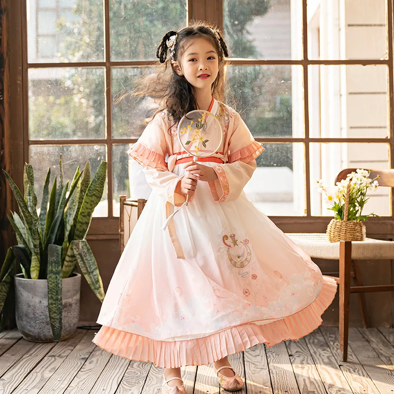 Children's Hanfu Chinese Style Long Sleeve One-piece Dress Girls' Ancient Costume Super Fairy National Costume Tang Suit LB323