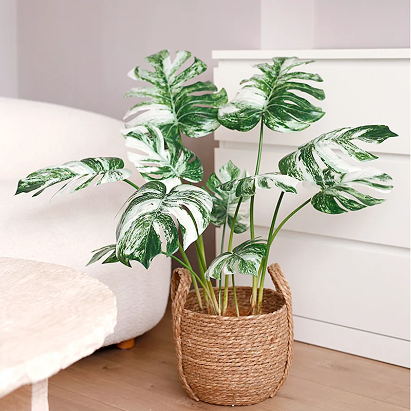 70-88CM Artificial Plants Green Plastic Monstera Fake Leaves Simulation Palm Tree Landscaping Park Hotel Home Decor Accessories