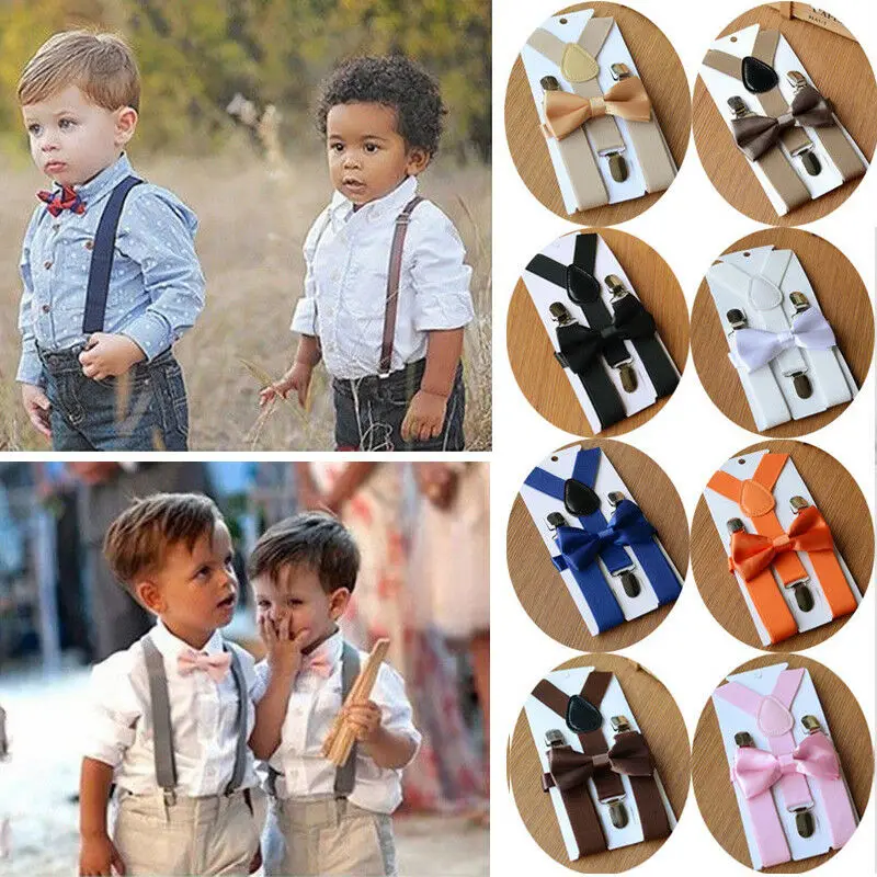 2019 Baby Clothing Accessories Baby Toddler Kids Adjustable Suspender and Bow Tie Set Tuxedo Wedding Suit Party Y-back Clip-on