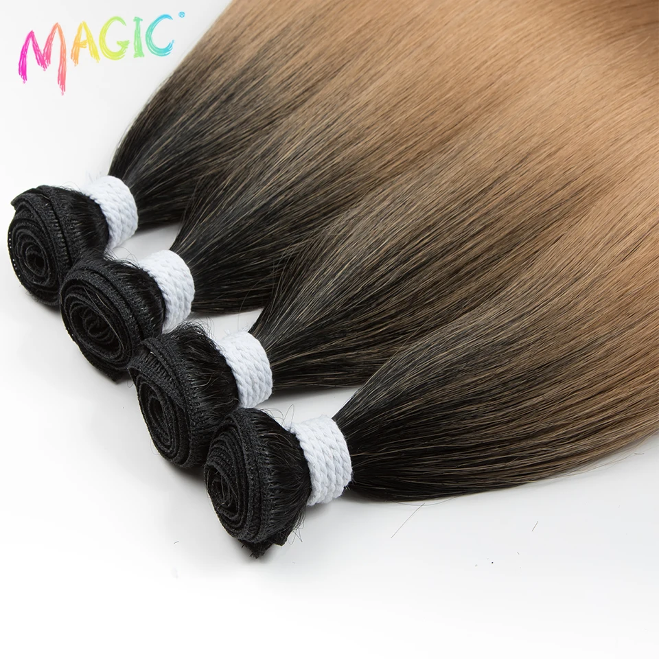 Extensiones de cabello lacio súper largo mágico, paquetes con ombre rubio, suaves, sintéticas de 24 pulgadas, para mujer 4