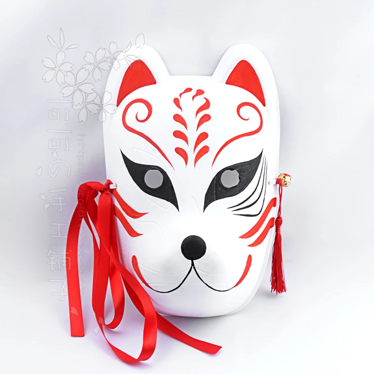 Hand-Painted Mask Japanese Style Fox Dog Mask Full Face Summer Night Temple Festival Cosplay Anime Black Halloween Party