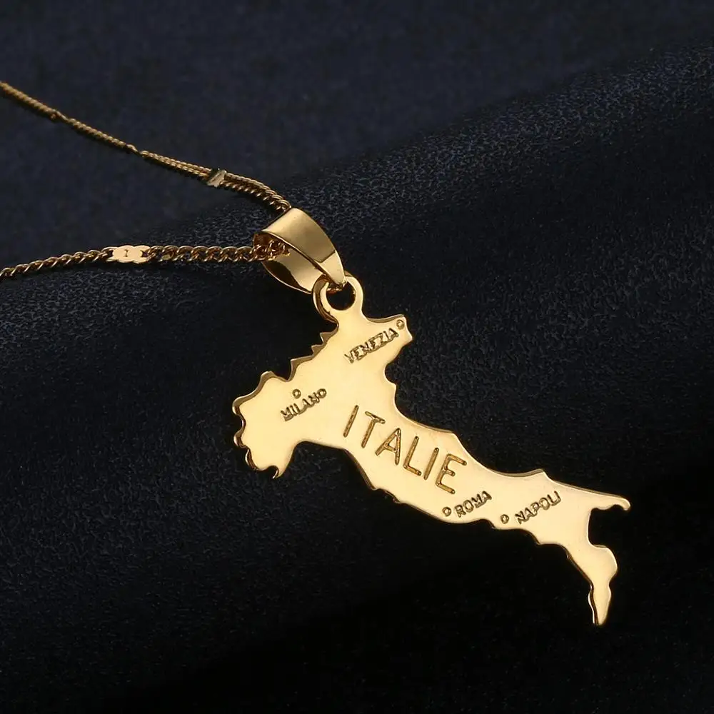 Map Of Italie Pendant Necklace For Women Girl Gold Color Italian Map Jewelry