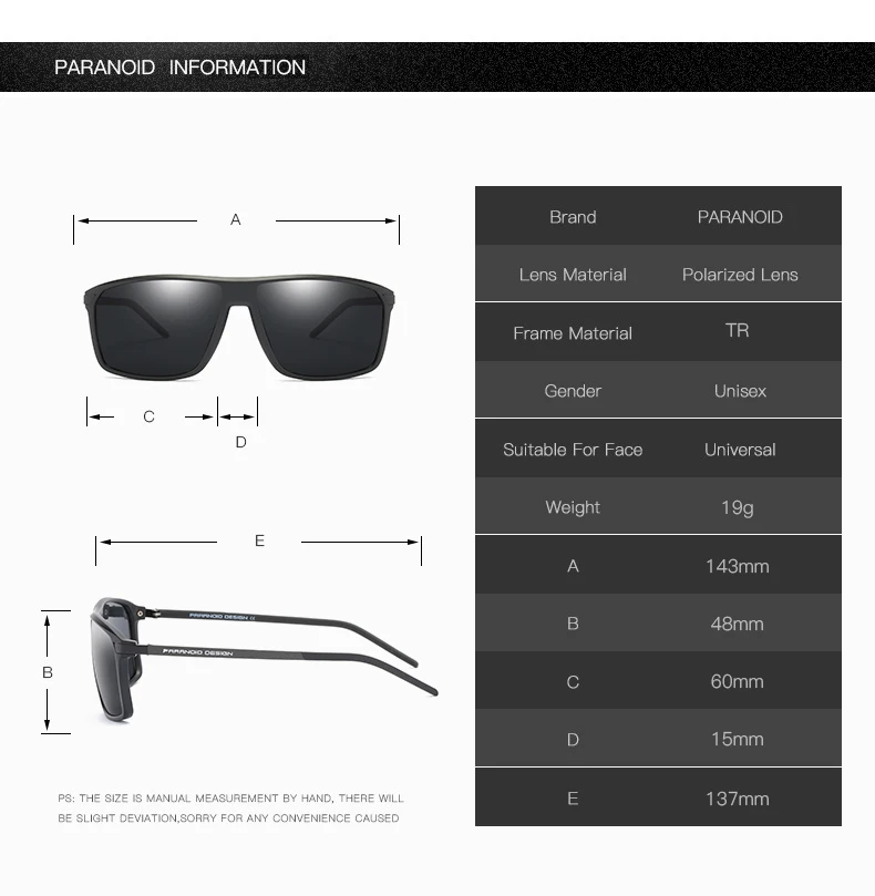 PARANOID Carbon Fiber Sunglasses Vintage Polarized Men's Sun Glasses For Men Driving Black Square Oculos Male 6 Colors Model