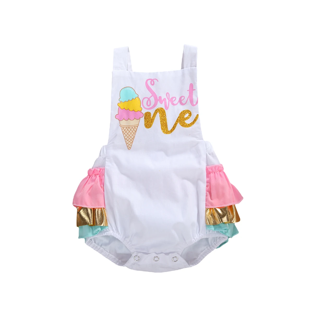 0-3Y Newborn Infant Baby Girls Romper Ruffles Jumpsuit Birthday Clothes Ice Cream Print Cute Baby Girl Clothes Summer Costumes