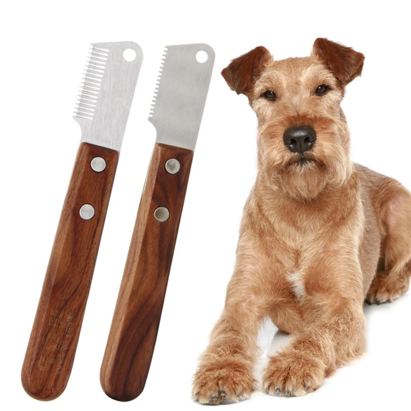 Peigne de toilettage professionnel pour chien avec manche en bois en acier inoxydable, couteau à dénuder, épilateur pour animaux de compagnie,