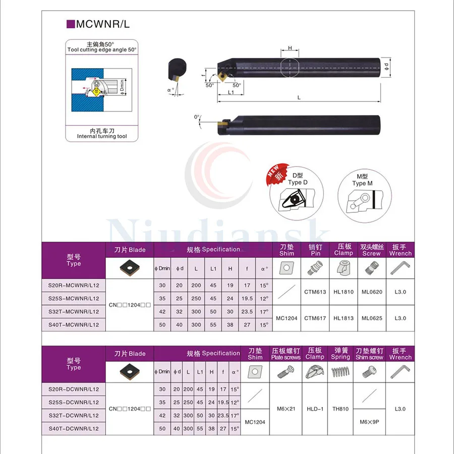 S20R-MCWNR12 S20R-MCWNR12 Internal turning toolholder of CNC lathe High-strength cutting+10pcs high quality CNMG Carbide inserts