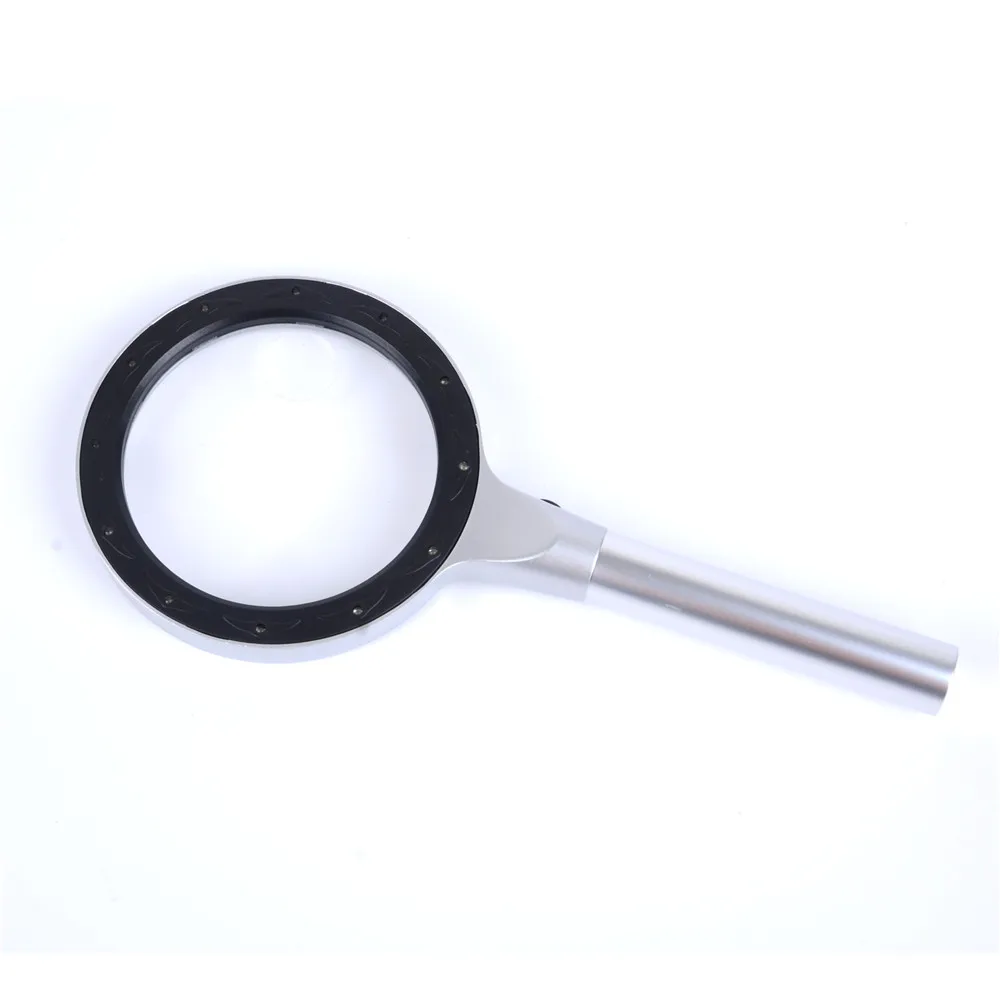 12 LED Reading Handheld Magnifier Aluminium Alloy Metal Optical Lens Map Newspaper Magnifying Glass Jewelry Loupe