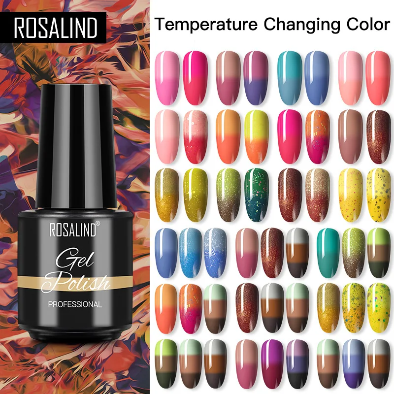 

Rosalind Hybrid Varnishes Gel Nail Polish 1PCS Temperature Chang Glitte Nail Kit Need Base Top Coat Gel Polish Set Nail Art