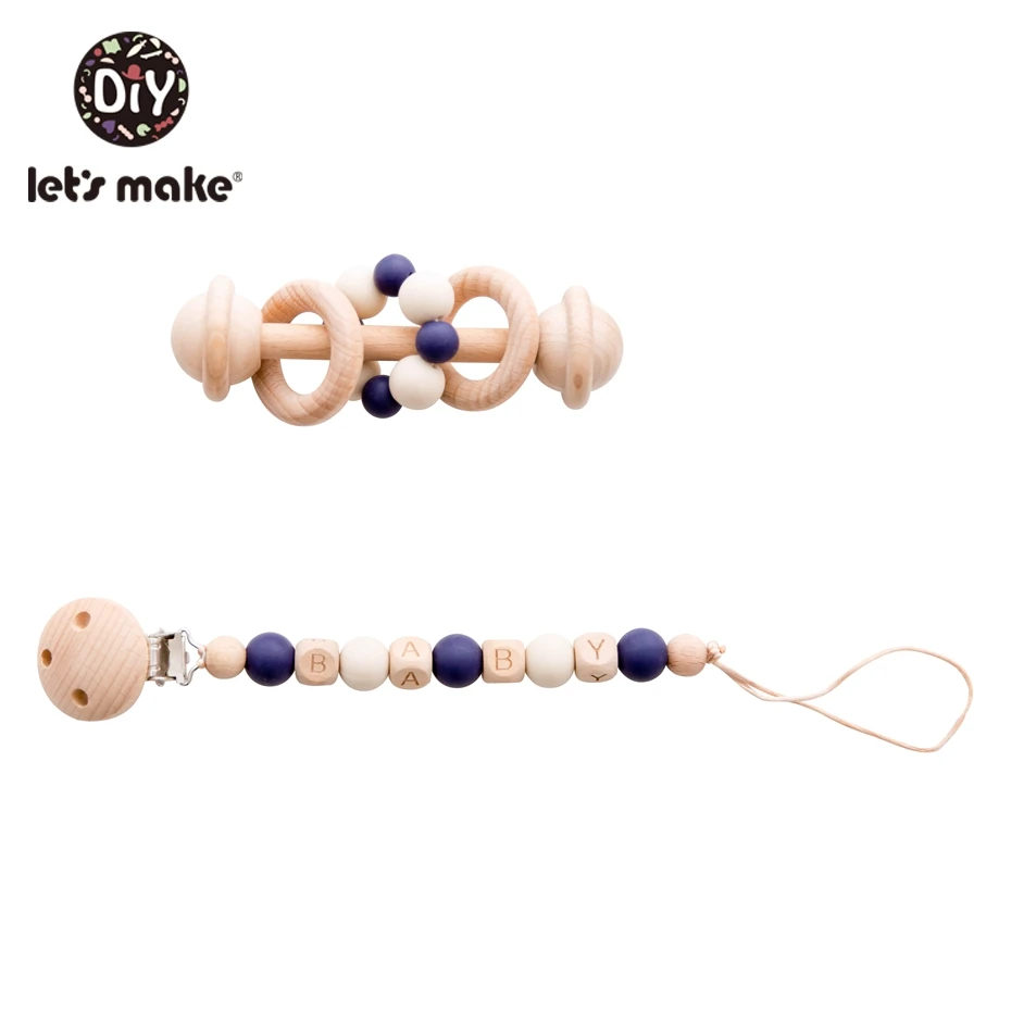 

Let's Make 2pc/set Baby Rattles Crib Mobiles Diy Nursing Jewelry Beech Wood Pacifier Clip Holder For Nipples Pacifier Chain