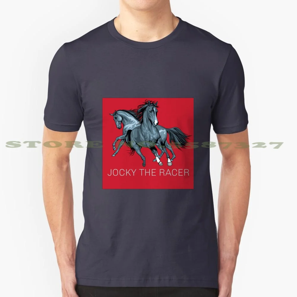 Jocky The Racer 100% Cotton T-Shirt Twin Horses Running Runner Mens Horsepower