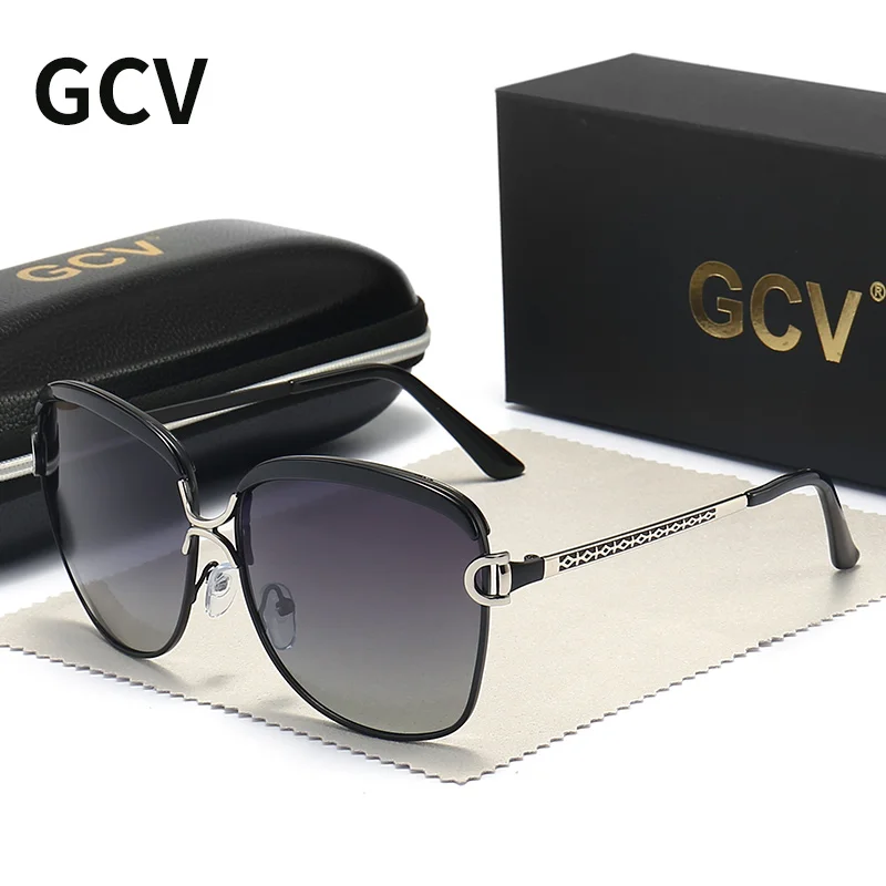 Gcv-女性用偏光サングラス,グラデーションレンズ付きラウンドサングラス,高級ブランド,ブランドサングラス