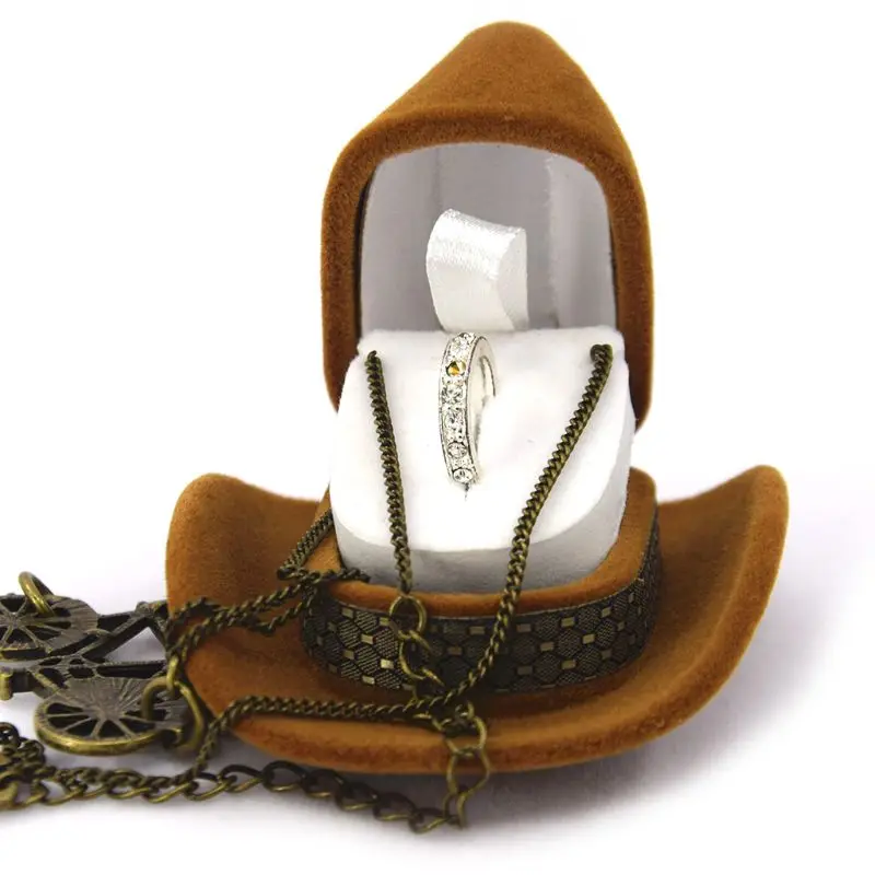 Creative Cowboy Hat Shape Rings Box Jewelry Display Storage Case Wedding Ring Box Jewelry Organizer