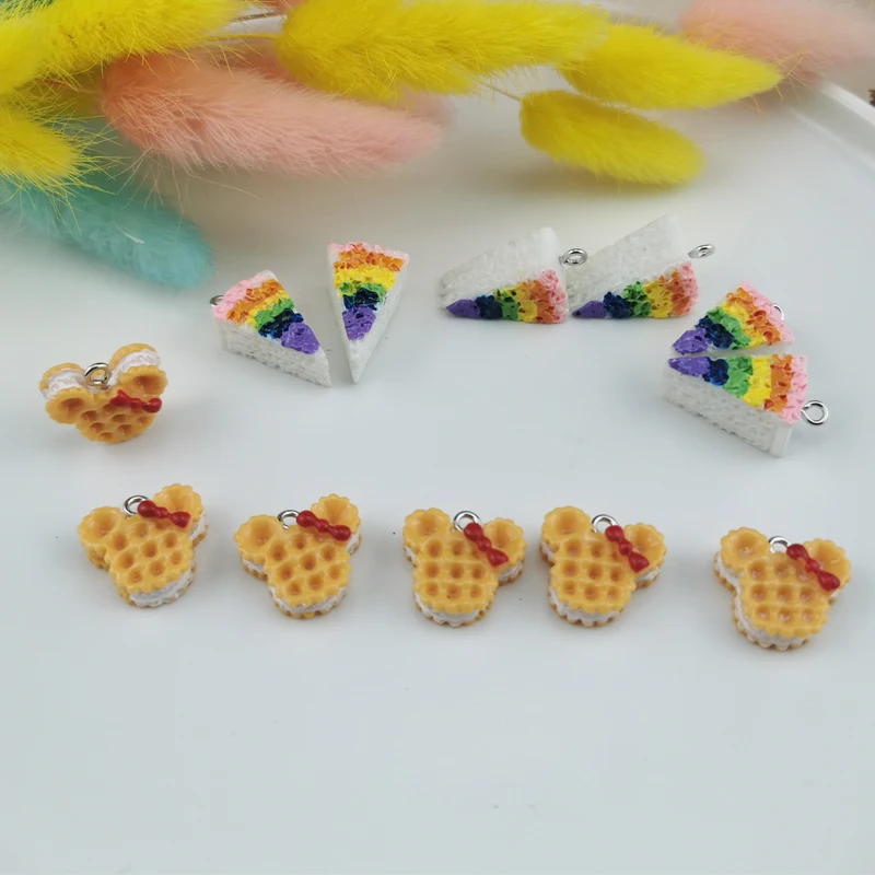 10pcs Sweet Rainbow Cakes Mickey Cookies Resin Charms Pendants Fit DIY Earring Crafts Keychain Decor Handmade Jewelry Findings