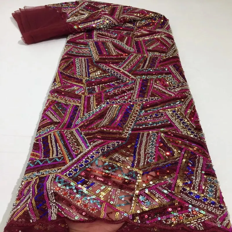 Tissu africain en dentelle à paillettes de haute qualité, 5 yards, perles faites à la main, matériel pour mariée, filet français TS9498