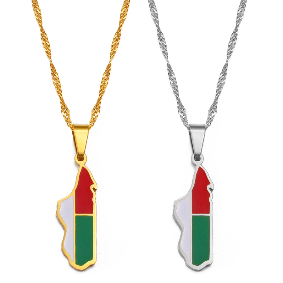 Anniyo Madagascar Map Flag Pendant Necklaces for Women Men Africa Malagasy Maps Jewelry #236021