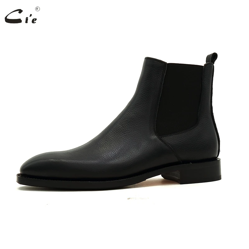 cie Handmade Goodyear Welted Chelsea Leather Outsole Boot Pebble Grain Calf Leather Men Official Shoes Black Dress Shoes A207