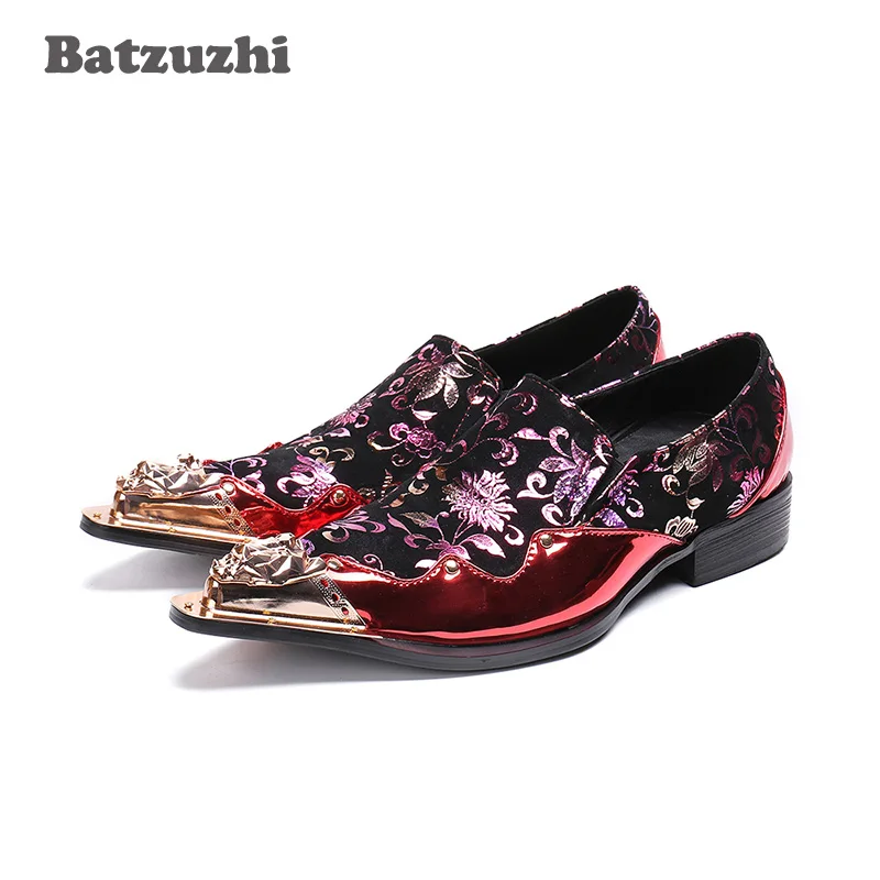 

Batzuzhi Japanese Style Fashion Men Shoes Iron Pointed Toe Red Leather Men Wedding Shoes Rock Party and Runway Dress Shoes Men!