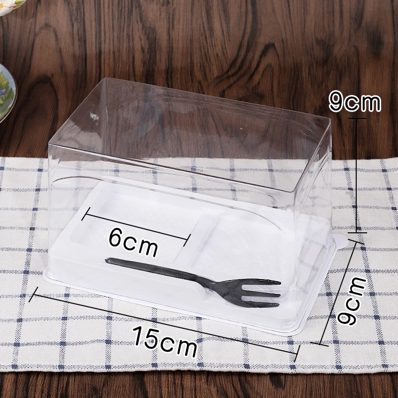 50 Sets dessert plastic transparent for cake plastic box with lid Plastic Blister Disposable Sushi Container with Unique Sticker