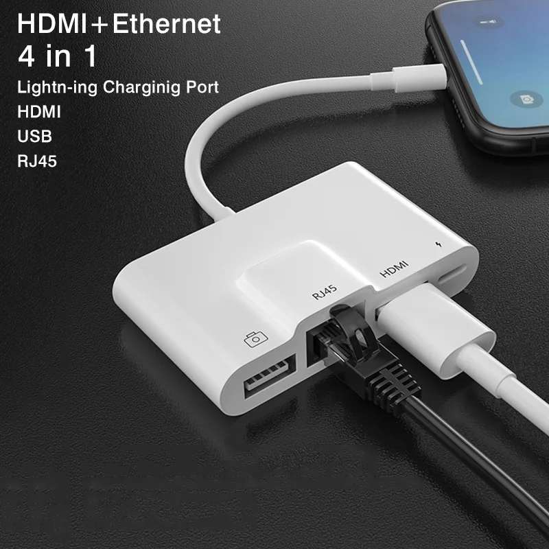 For Lightning To Ethernet OTG Digital  AV Adapter For iPhone iPad iOS13 With USB Mouse Camera HDMI RJ45 Charging Port Converter