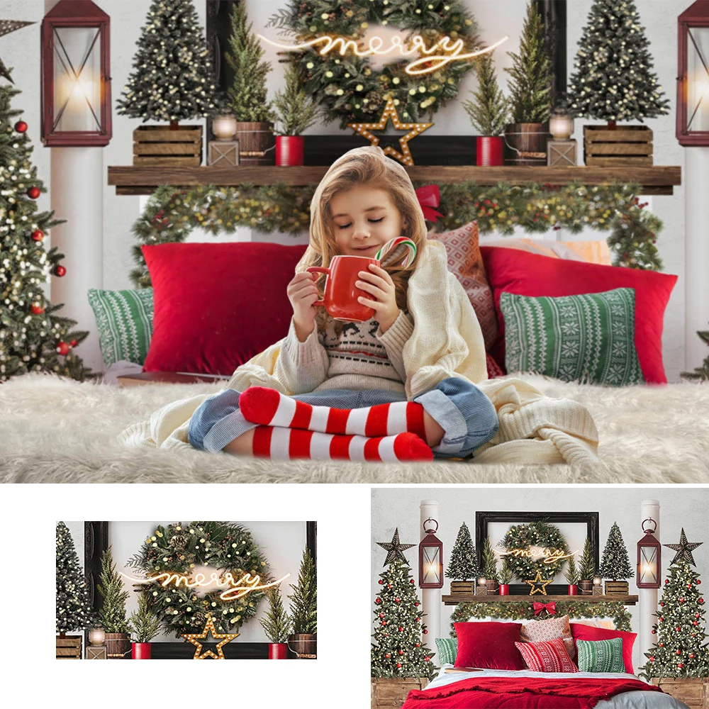 Fondos de invierno para niños, accesorios de fotografía de Navidad, árbol, Papá Noel, ciervo, casa de madera, chimenea, regalo, fondos para niños, estudio fotográfico