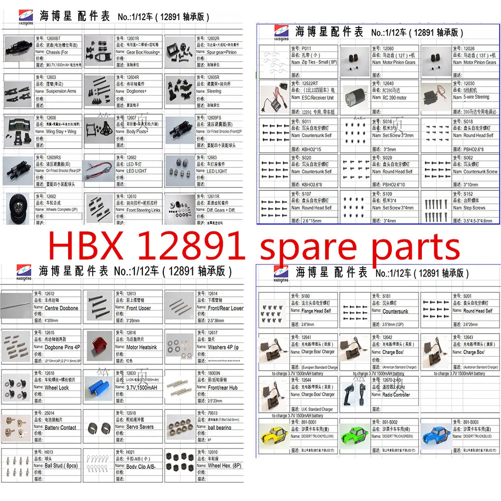 HBX 12891 HBX12891 Запасные части для радиоуправляемого автомобиля, сервопривод двигателя ESC, поворотный рычаг, дифференциальное зарядное устройство, амортизатор, приводной вал, шина, винт и т. д.