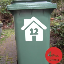 Set of 4 Custom Street House Number Sticker Rubbish Trash Can Wheelie Bin House Number Stickers Decal Vinyl Garage Home Decor