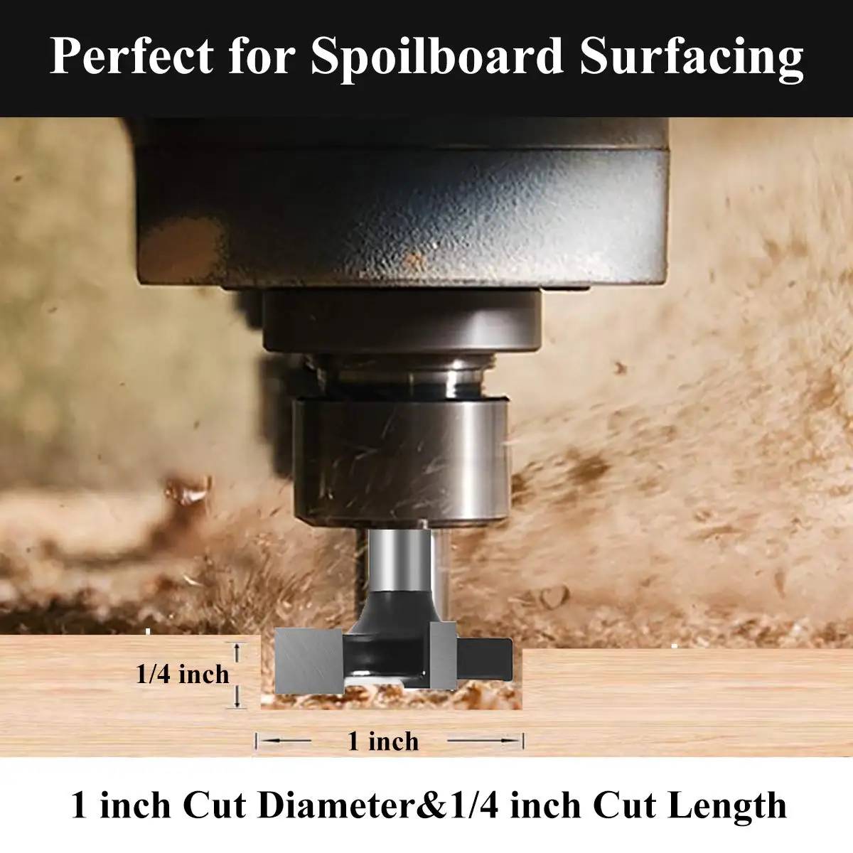 CNC Spoilboard Surfacing Router Bit 1/4 inch Shank 1 inch Cutting Diameter Slab Flattening Router Bit Wood Planing Bit